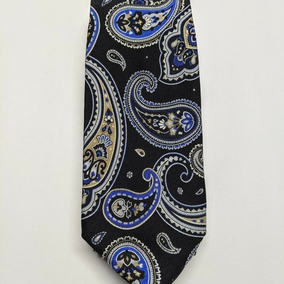 Chaps Black Paisley Silk Necktie, Black & Blue - Picture 2 of 6